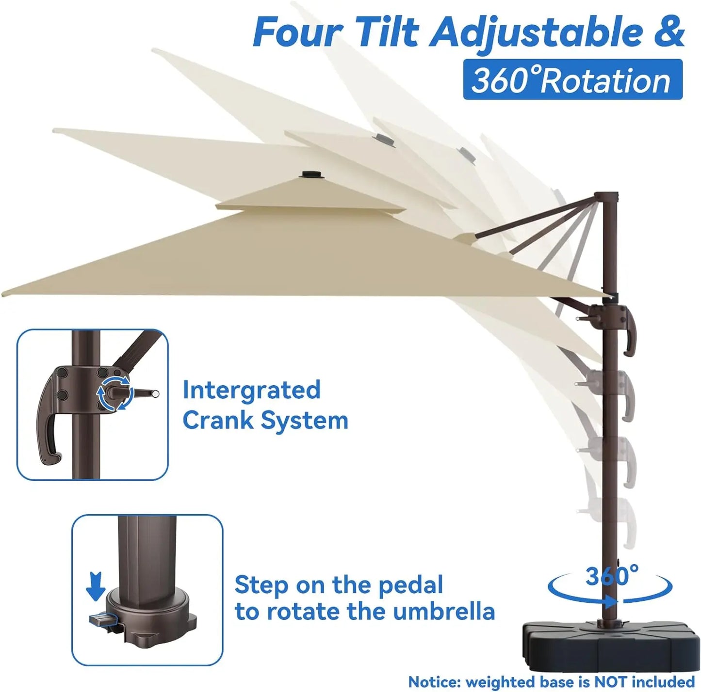 Cantilever Outdoor Patio Umbrellas, 10x13FT