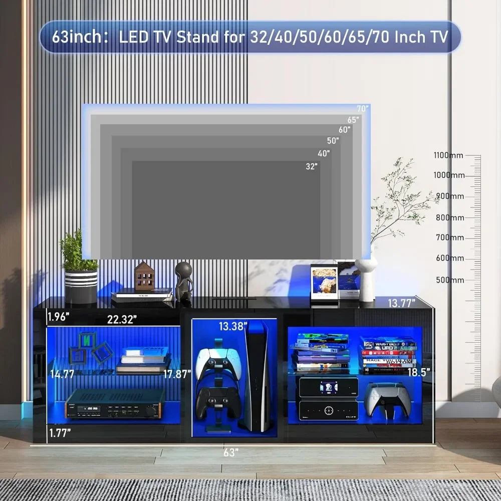 LED TV Stands for Living Room w/60,000-Colors Lights&6.5ft Power Outlet for 55 60 65 70iAdjustable Shelves for Gameroom/Bedroom