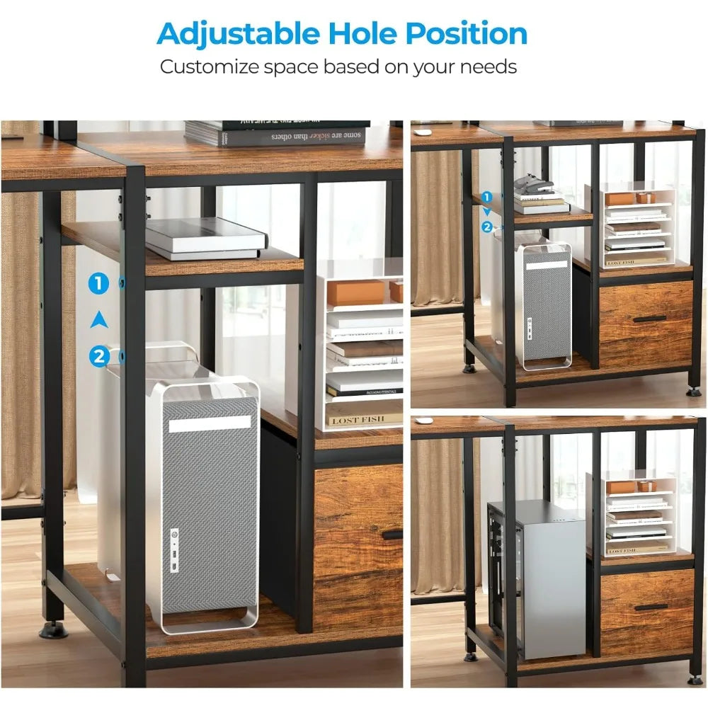 Computer Desk with Drawers and Outlets