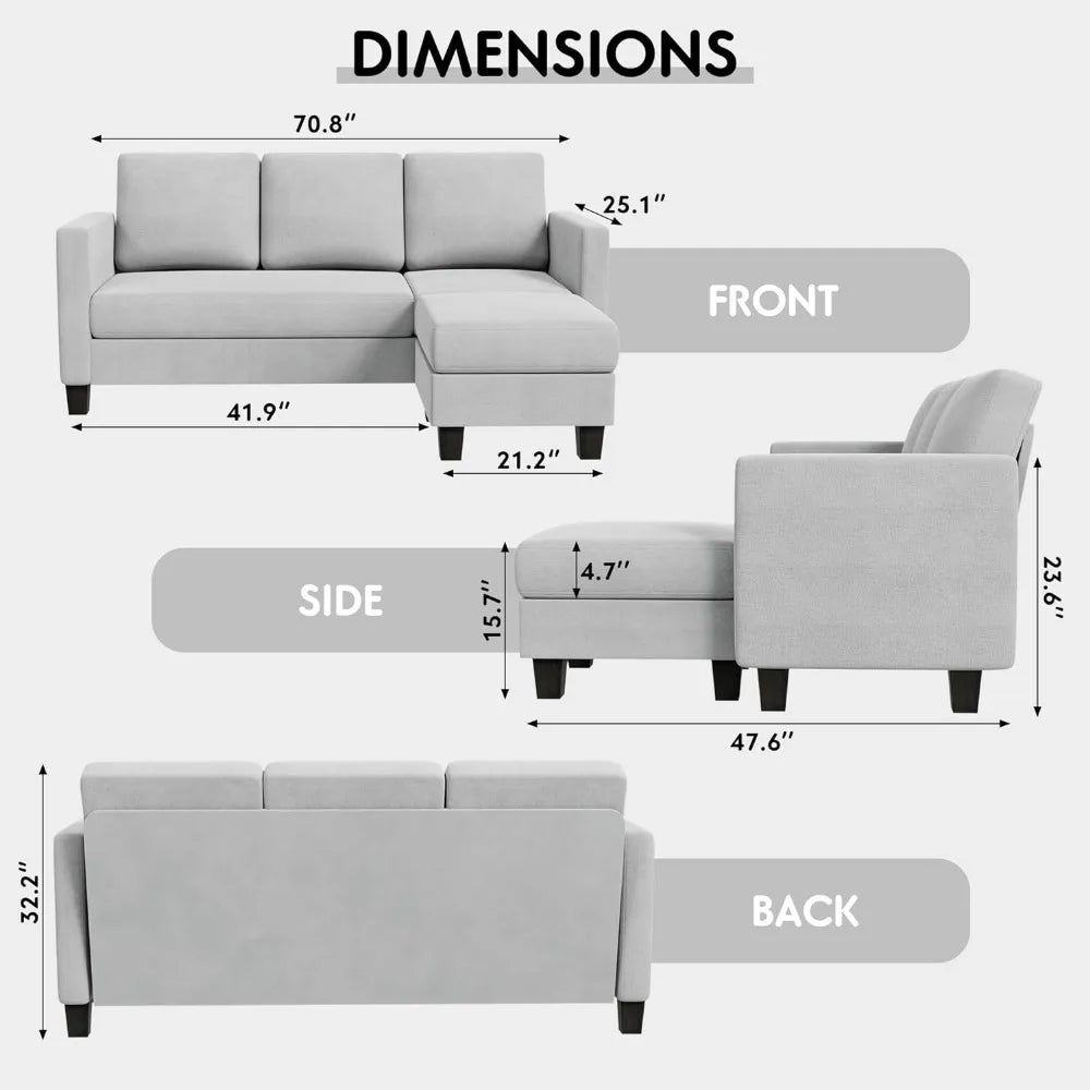 Living RoomSofa ,Convertible Sectional ,L-Shaped Couch Seat , for Living Room, 70",Modern Linen Fabric Living Room Sofas