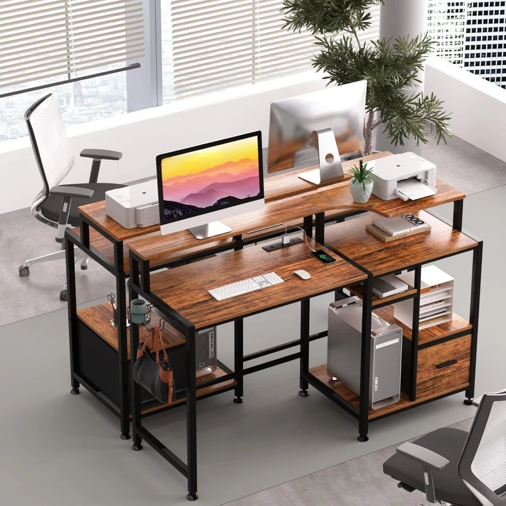 Computer Desk with Drawers and Outlets