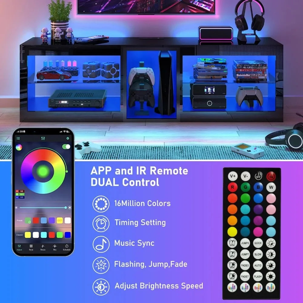 LED TV Stands for Living Room w/60,000-Colors Lights&6.5ft Power Outlet for 55 60 65 70iAdjustable Shelves for Gameroom/Bedroom