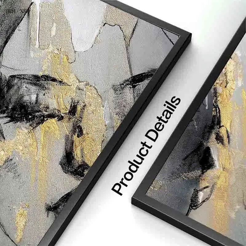 Abstract Golden Black Wall Art Poster Canvas