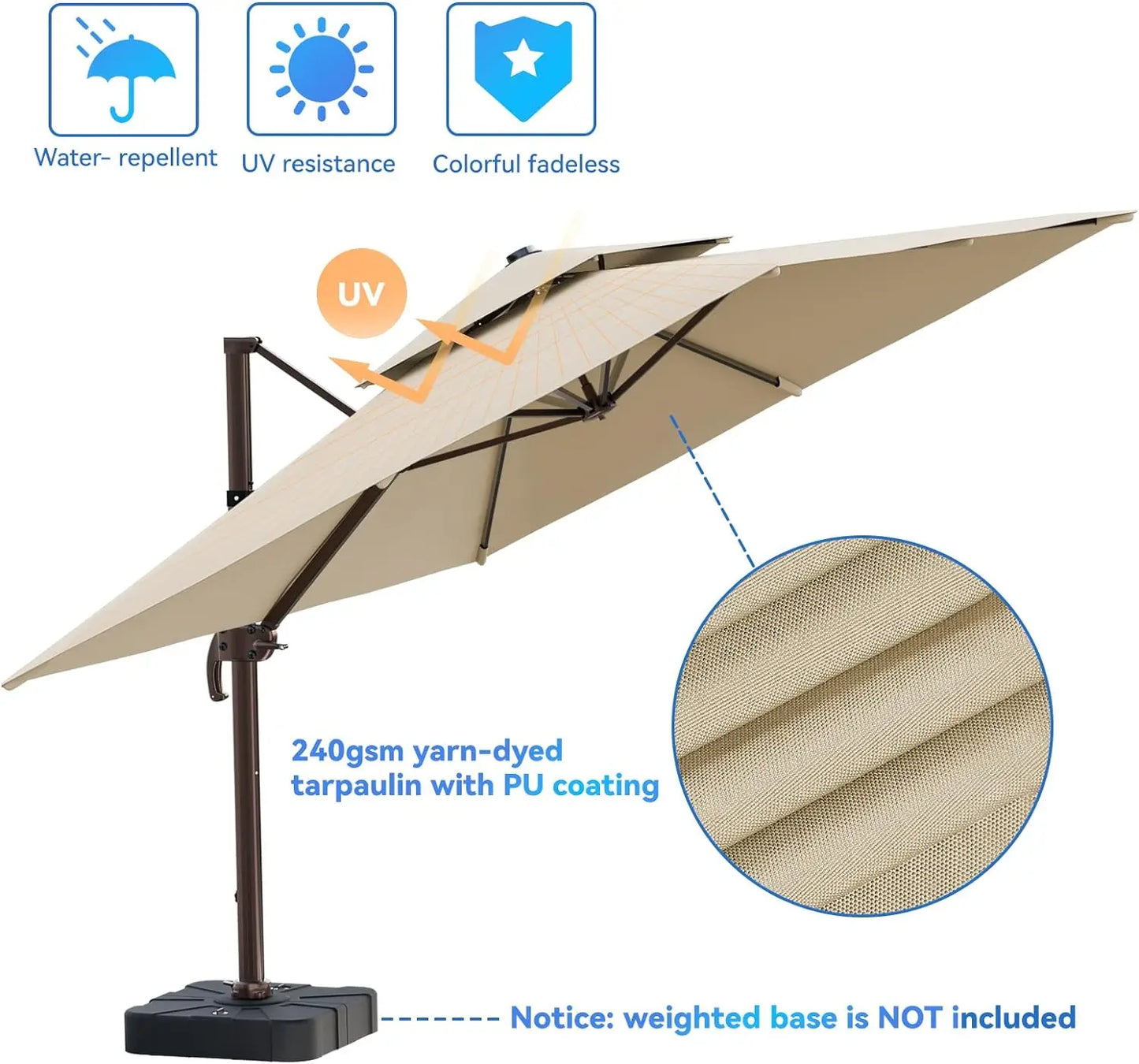 Cantilever Outdoor Patio Umbrellas, 10x13FT