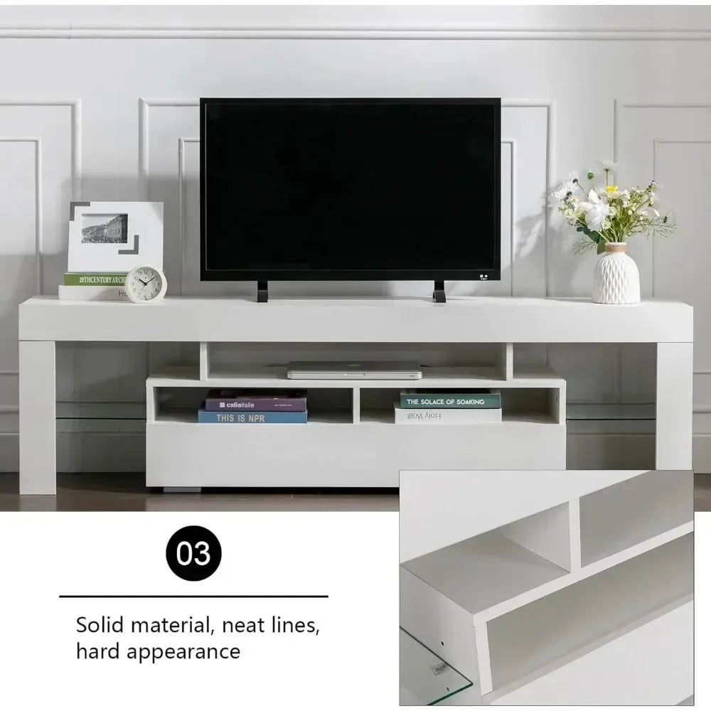 TV Stand for 65 Inch Entertainment Center White TV Stand with 16 Colors RGB Light and Remote Living Room Bedroom, TV Stand