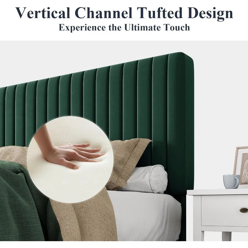 Allewie King Bed Frame Velvet Upholstered Platform Bed