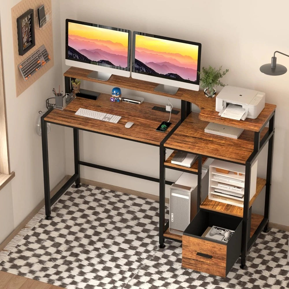 Computer Desk with Drawers and Outlets