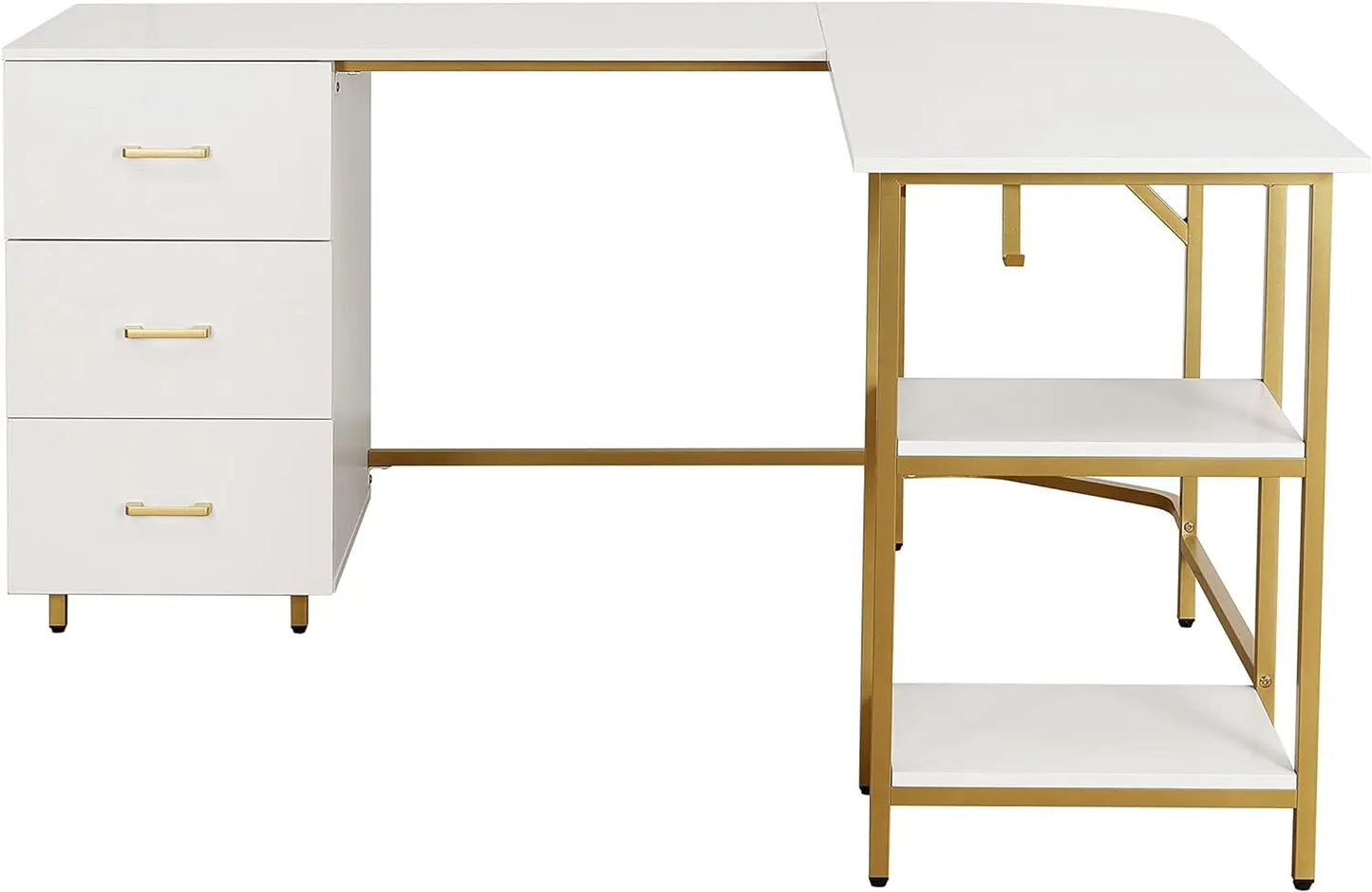 L Shaped Desk - Two-Toned Computer Desk with Drawers & Storage Shelves