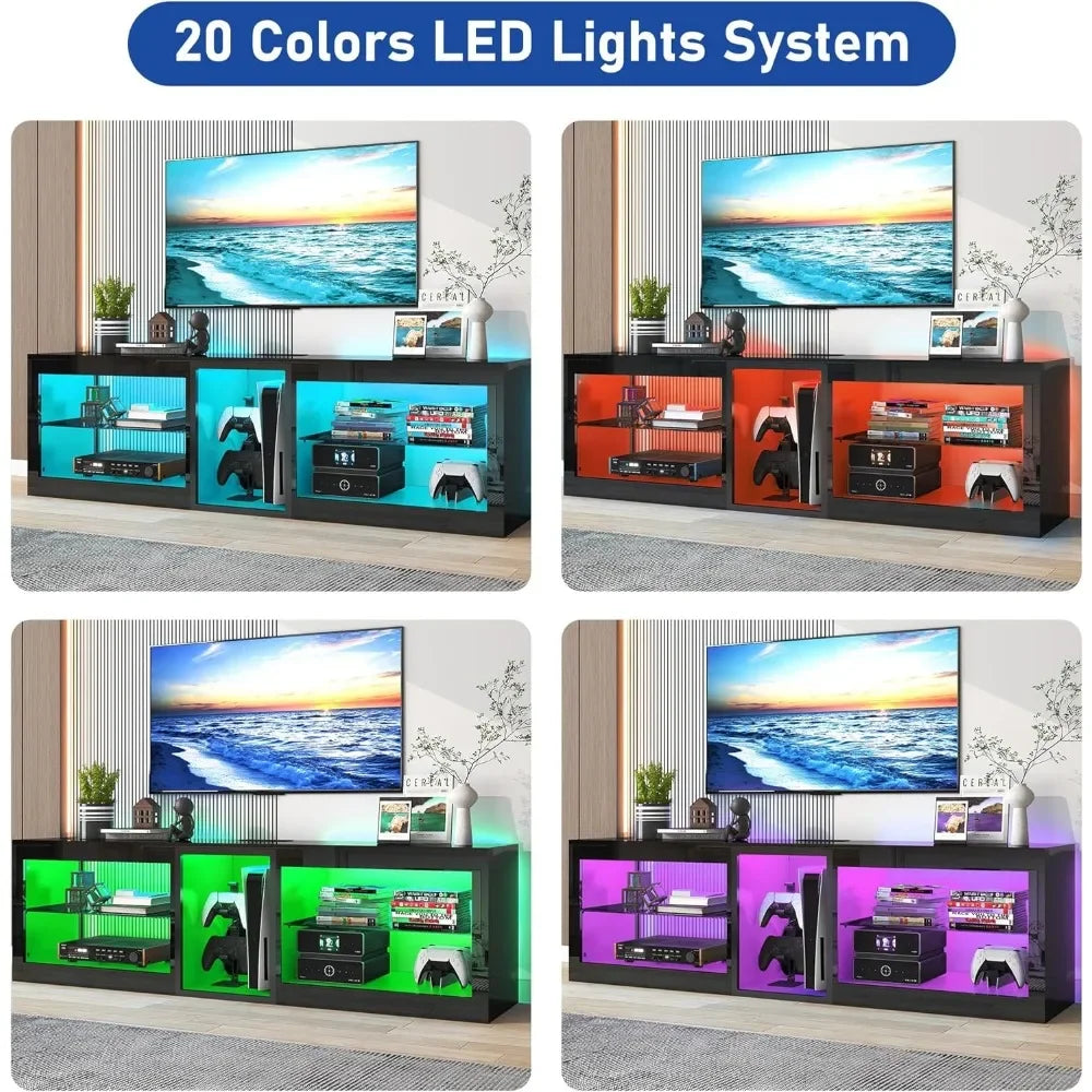 LED TV Stands for Living Room w/60,000-Colors Lights&6.5ft Power Outlet for 55 60 65 70iAdjustable Shelves for Gameroom/Bedroom