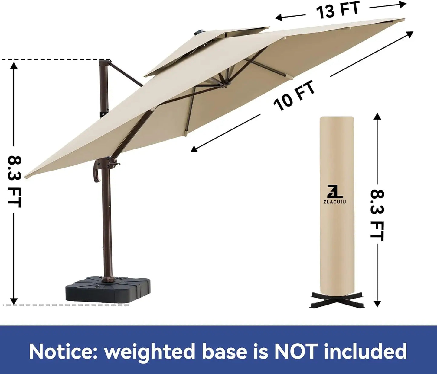 Cantilever Outdoor Patio Umbrellas, 10x13FT