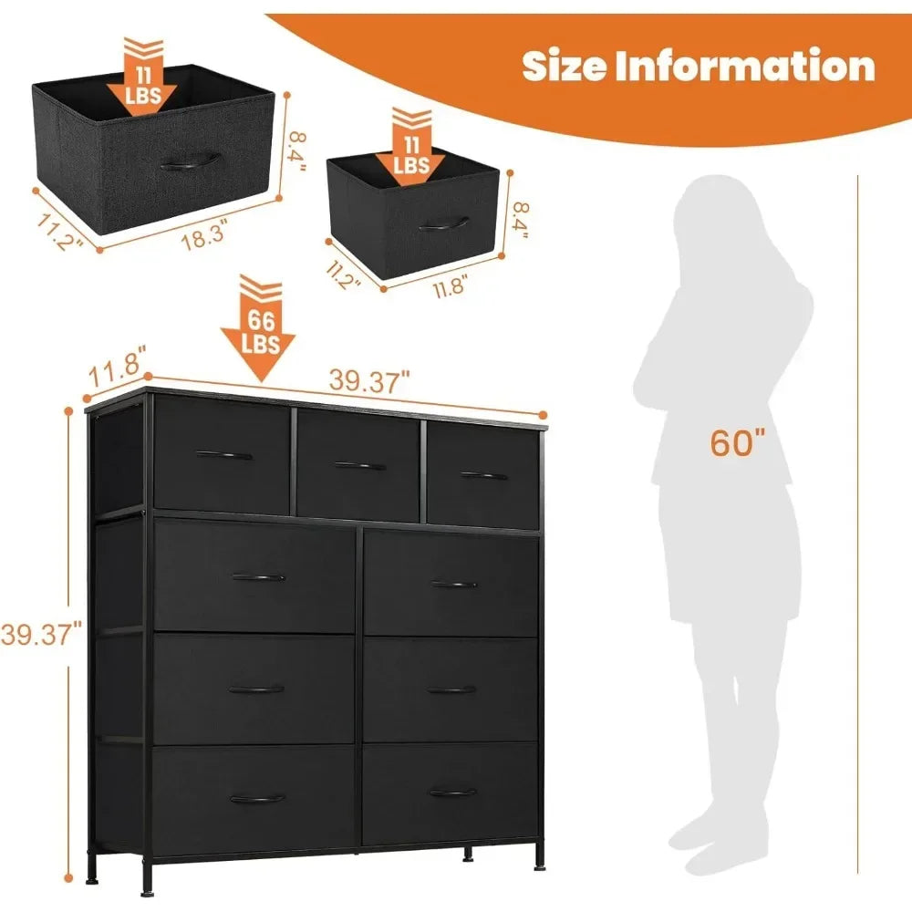 Dresser with 9 Drawers for Bedroom Fabric Storage Tower