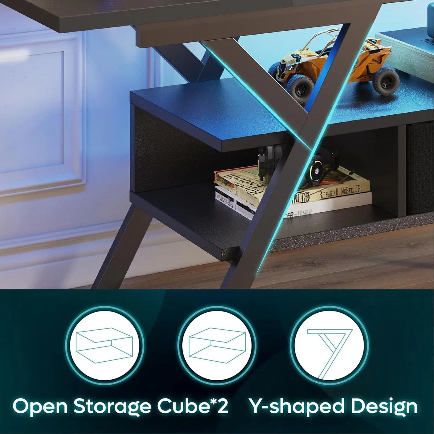 Gaming TV Stands for Living Room with Power Outlet, Fiber Black