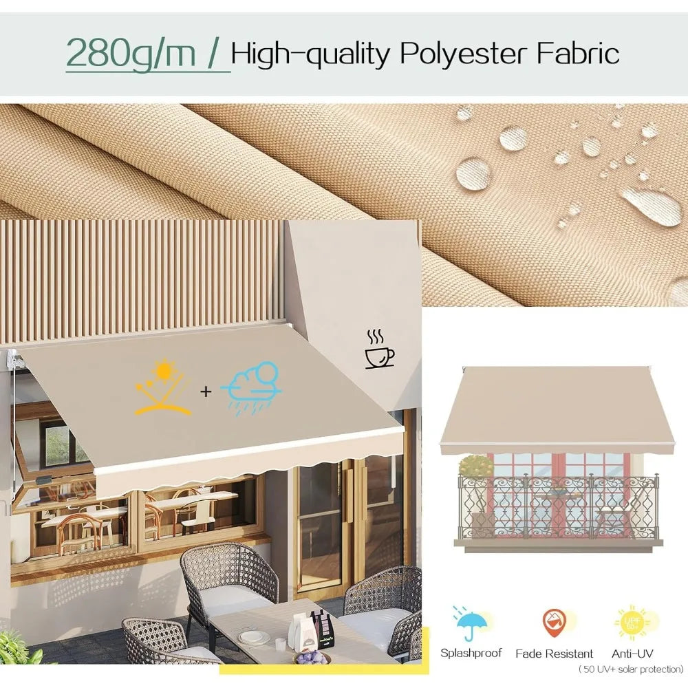 Retractable Awning, 13'x8' Manual Awnings for Patio Sun Shade Shelter, Water-Resistant Polyester Cover Outdoor Door Window