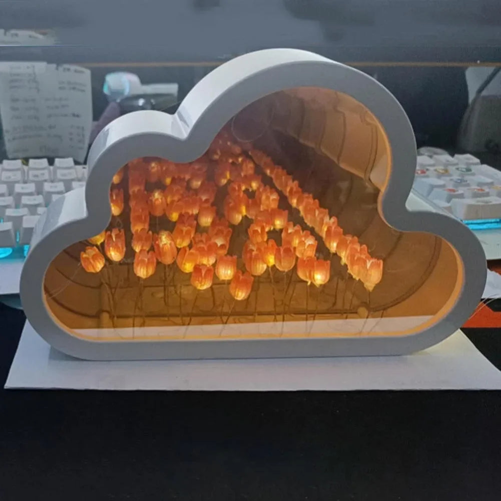 DIY Cloud Tulip LED Night Light Mirror Table Lamps