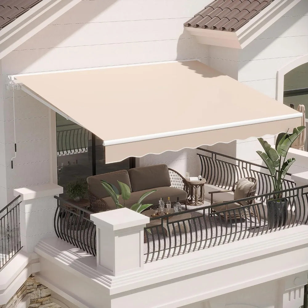 Retractable Awning, 13'x8' Manual Awnings for Patio Sun Shade Shelter, Water-Resistant Polyester Cover Outdoor Door Window
