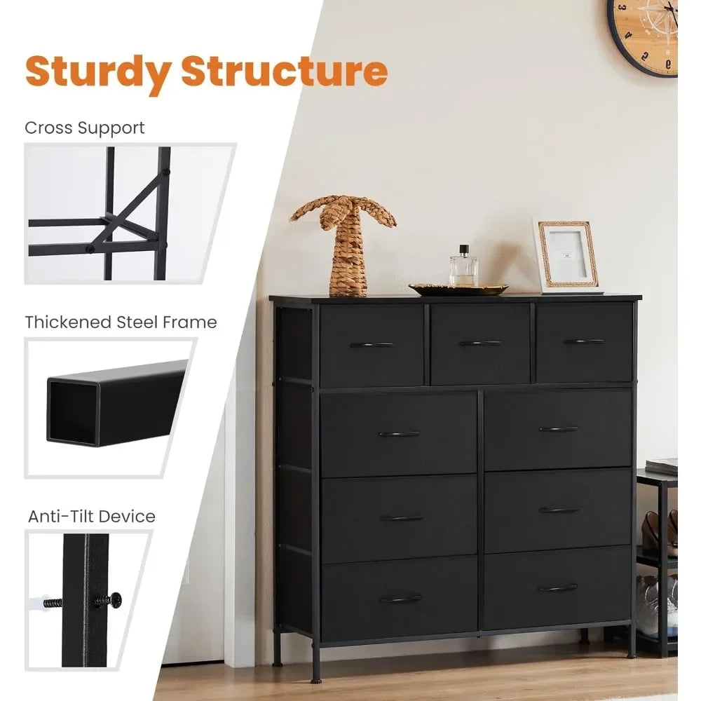 Dresser with 9 Drawers for Bedroom Fabric Storage Tower