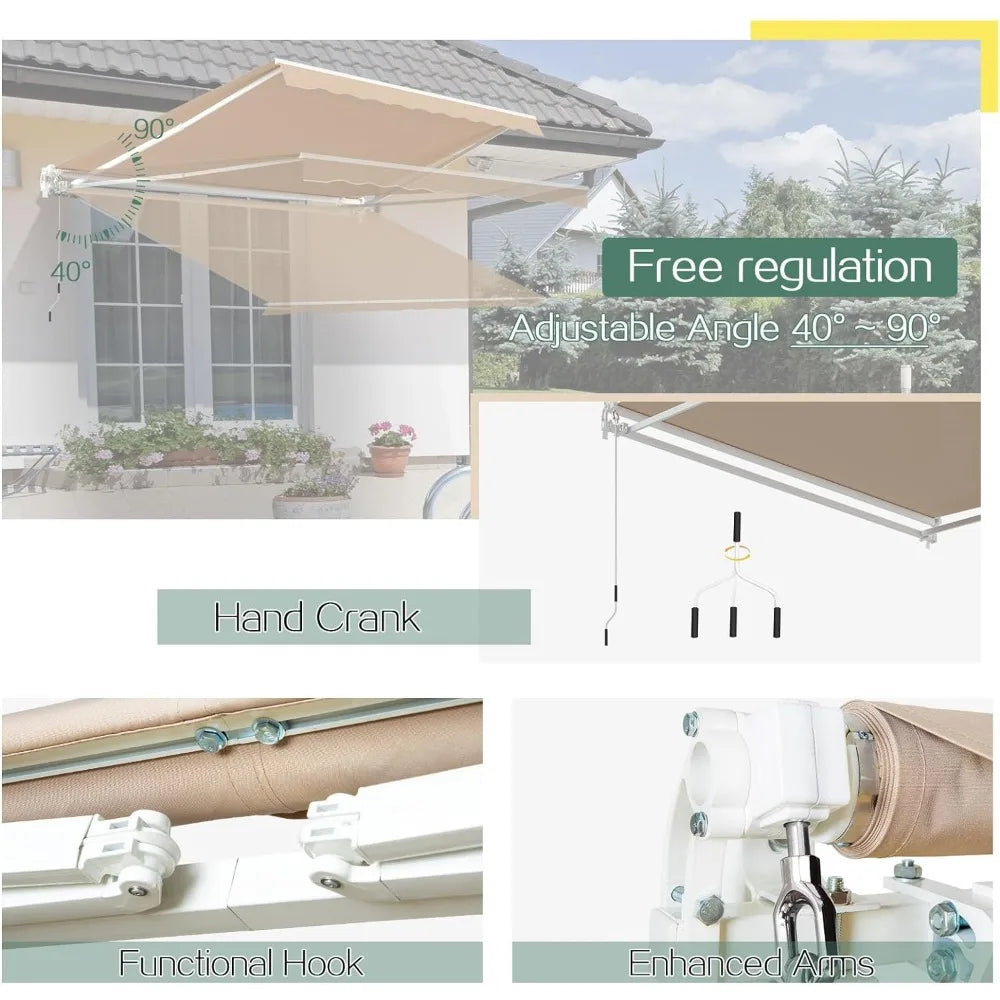 Retractable Awning, 13'x8' Manual Awnings for Patio Sun Shade Shelter, Water-Resistant Polyester Cover Outdoor Door Window